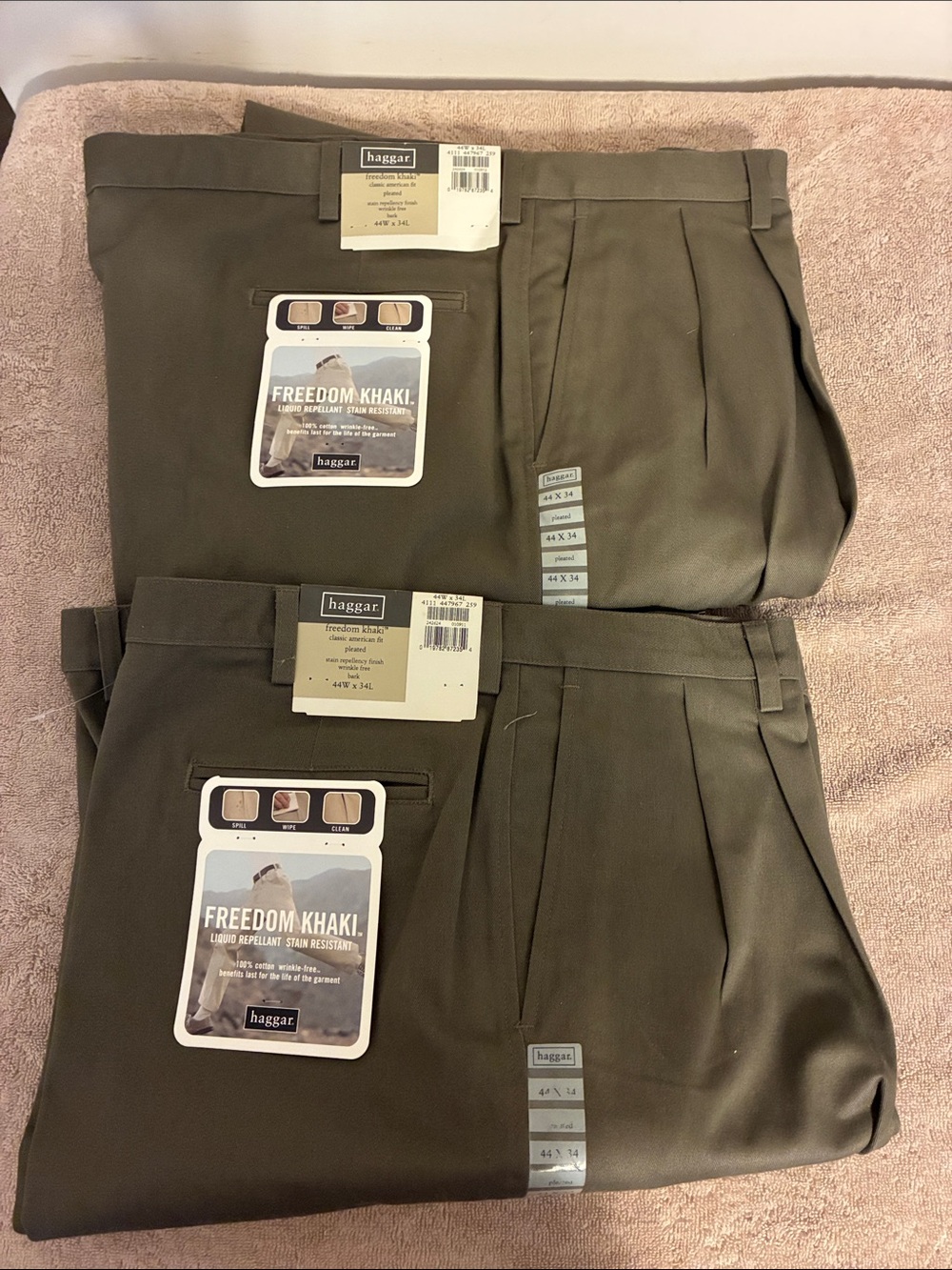 Lot of 2 NWT 44x34 Haggar Men’s Chinos in‎ Olive Green – Freedom Khaki